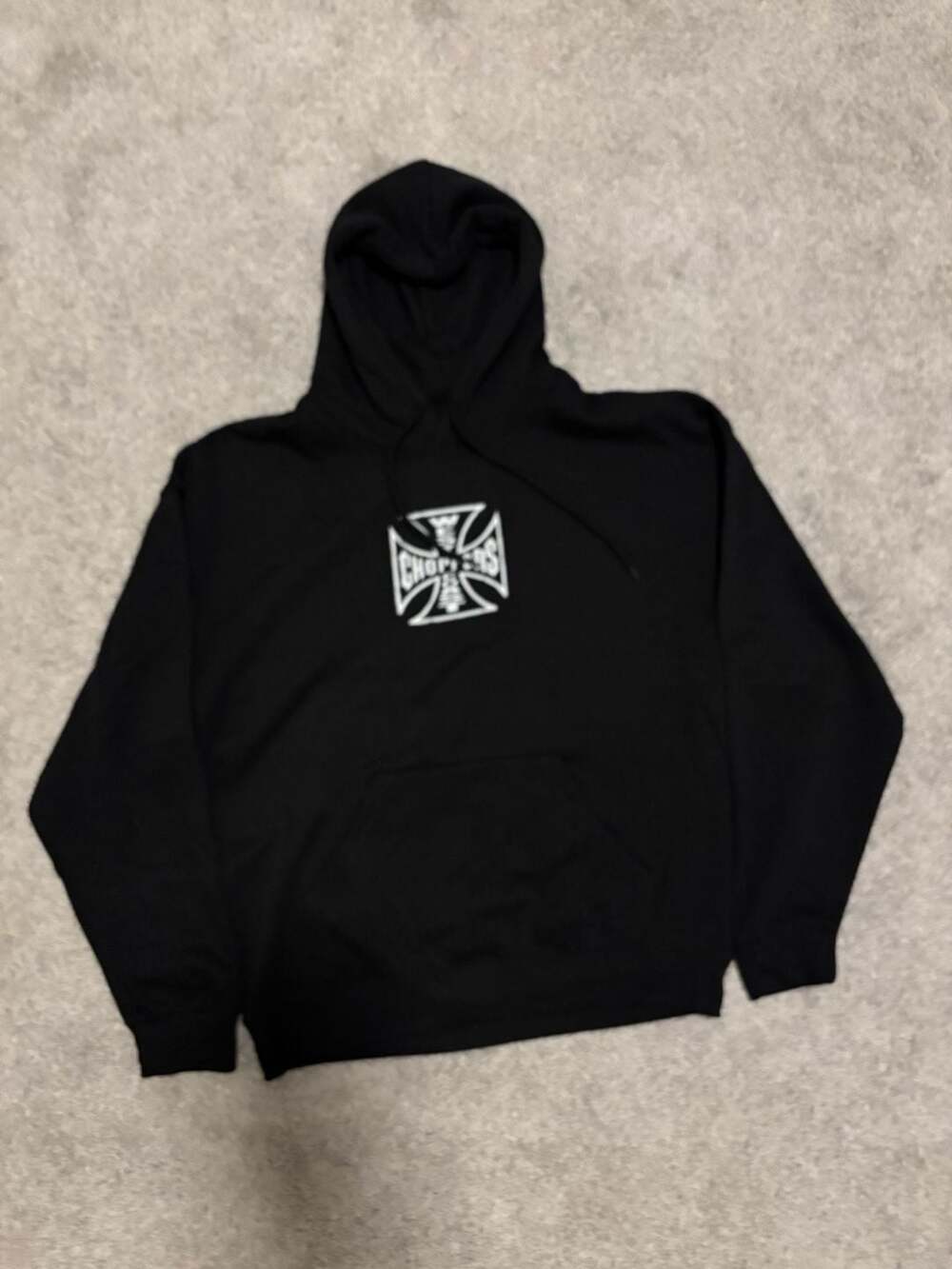 West Coast Choppers Hoodie Size L Black Iron Cross Double Sided Cobra